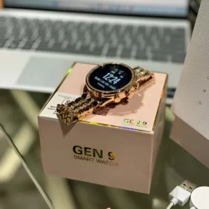 Gen 9 Smart Watch with metal strap placed on box