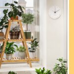 “Wooden 3-tier plant stand indoor ladder shelf with multiple potted plants near window”