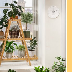 “Wooden 3-tier plant stand indoor ladder shelf with multiple potted plants near window”