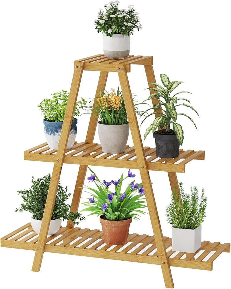 3-Tier Bamboo Plant Stand for Indoor/Outdoor Use