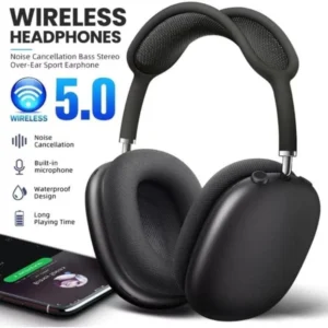 Wireless over-ear headphones with noise cancellation Bluetooth 5.0 headphones with deep bass and mic Black premium wireless headphones with long battery life Over-ear waterproof headphones for music and calls Stylish wireless headphones with high quality sound